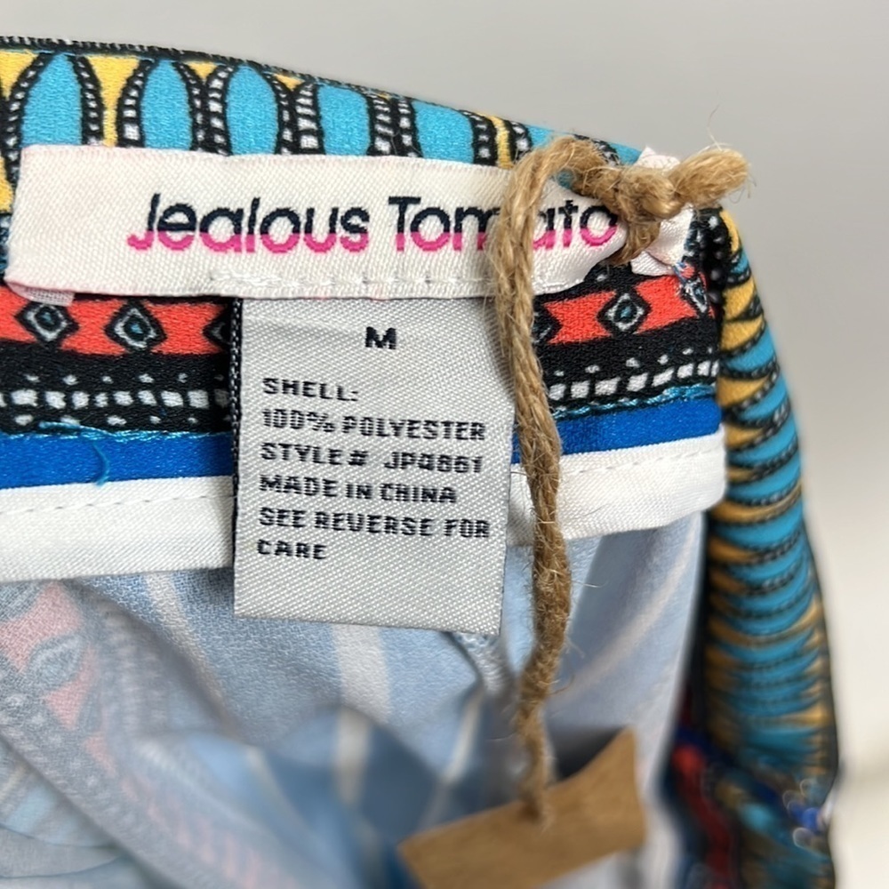 NWT Jealous Tomato Wide Leg High Waist Palazzo Pants Colorful Resort Tribal M - Picture 3 of 7